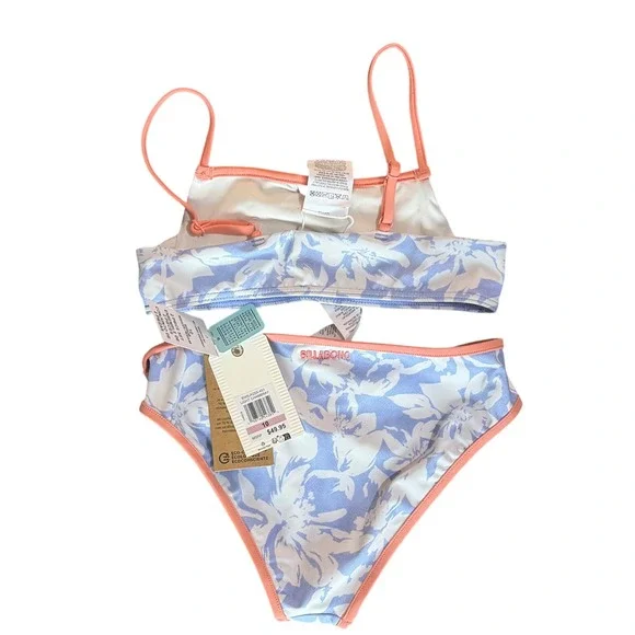 NWT Billabong Girls Floral Bikini Set UPF 50+ Chambray Now Blue Size 10 - Picture 5 of 7